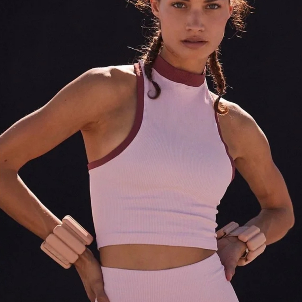 Free People Happiness Runs High Neck Colorblock Crop Tank Pink Rose Mauve XS S